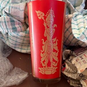 Artistic Red Glass Tumbler with Intricate Design